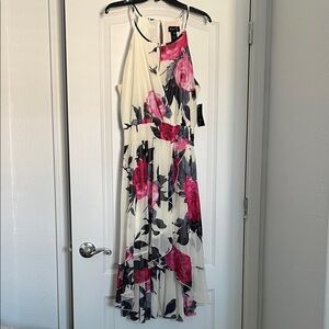 Spring Floral High Low Dress - Cream and Pink
